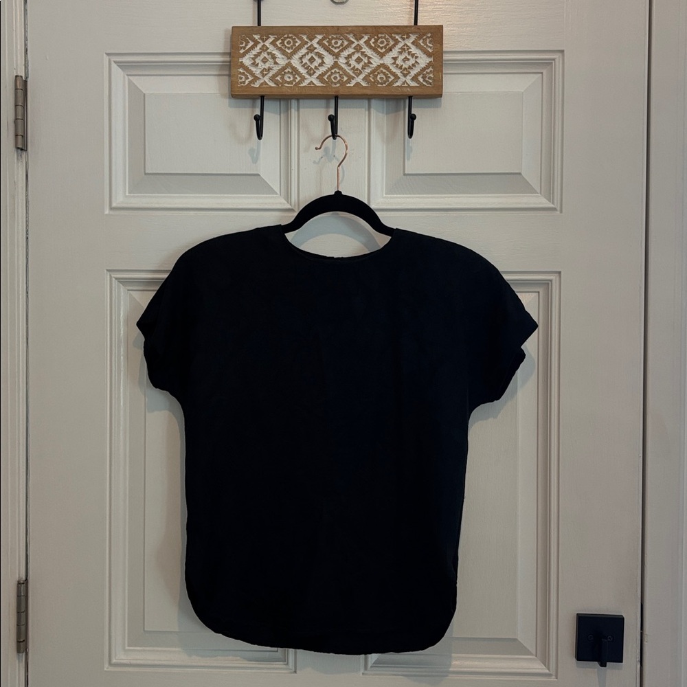 Vintage NOILLE Silk box style  Short Sleeve Blouse BLACK on BLACK floral size 4